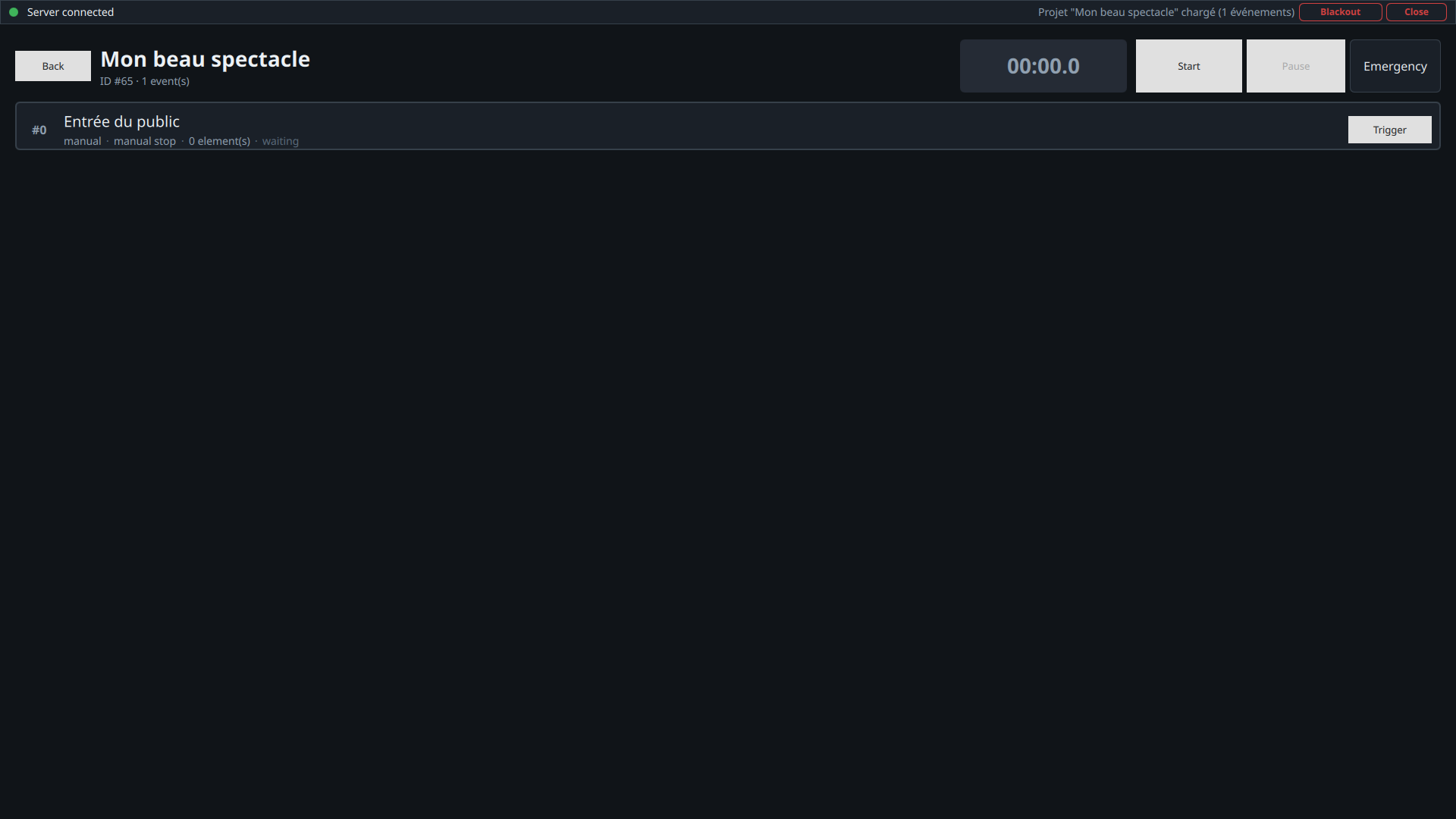 Show Control running screen