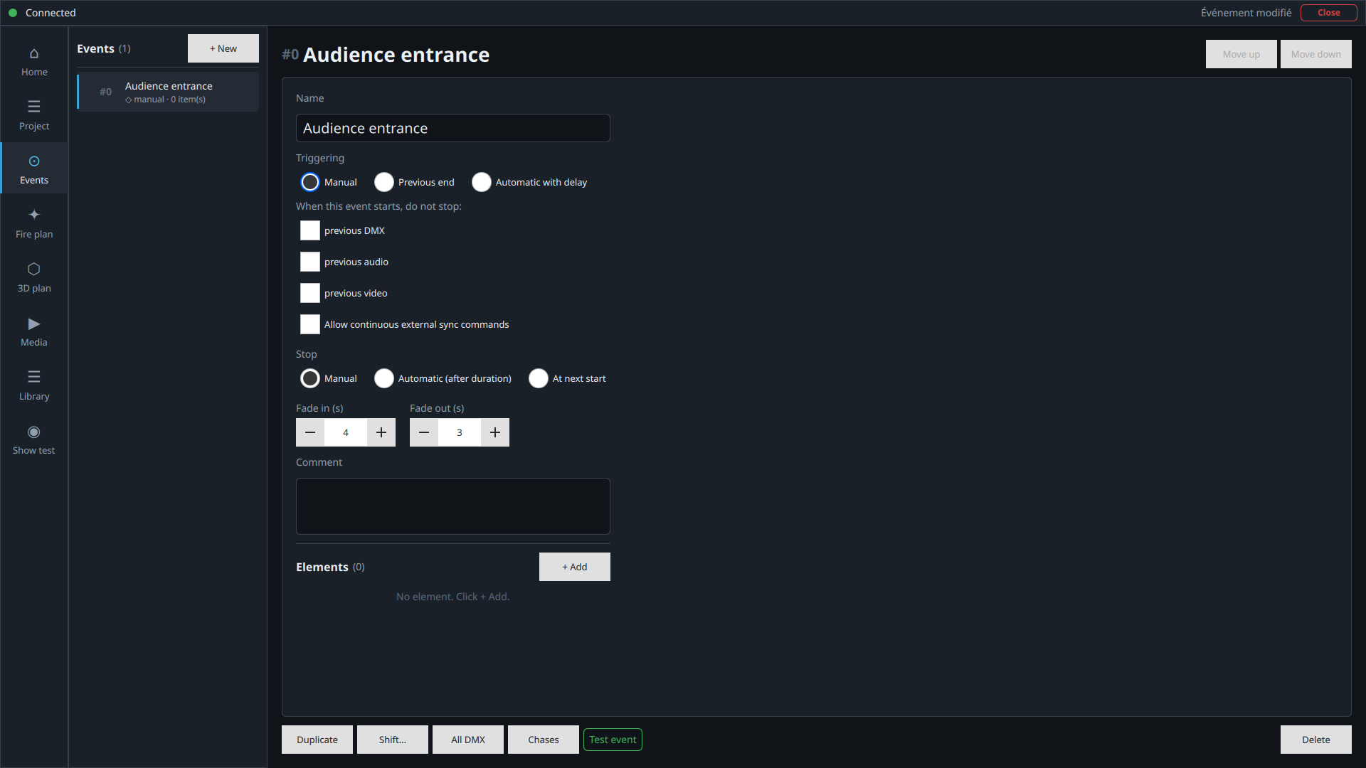 Setting an event's fades