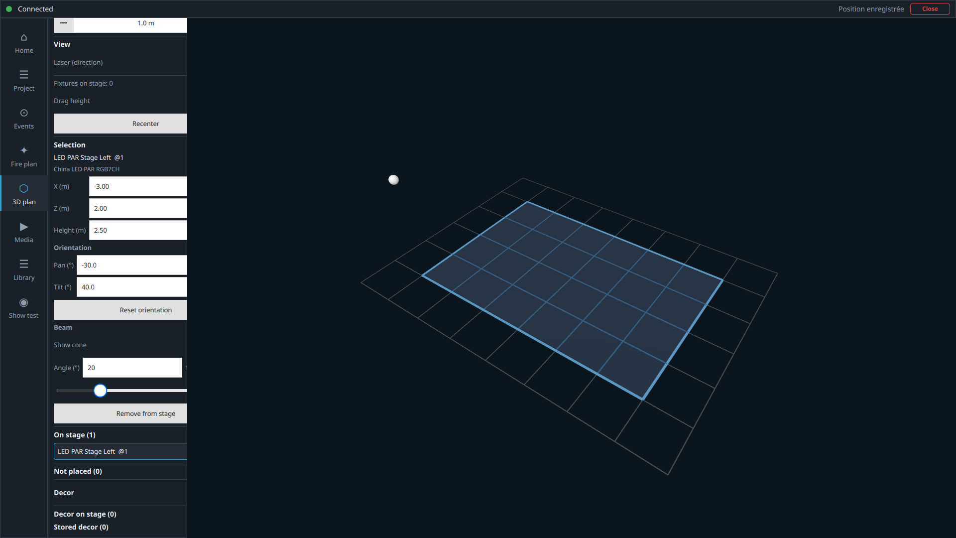 3D plan with beam and cone displayed